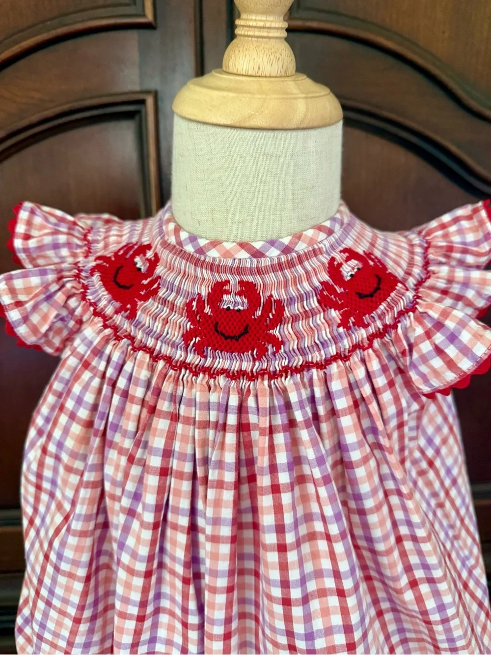 FINAL SALE Classic Whimsy Smocked Crab Bubble 24M Red Gingham Boutique Romper